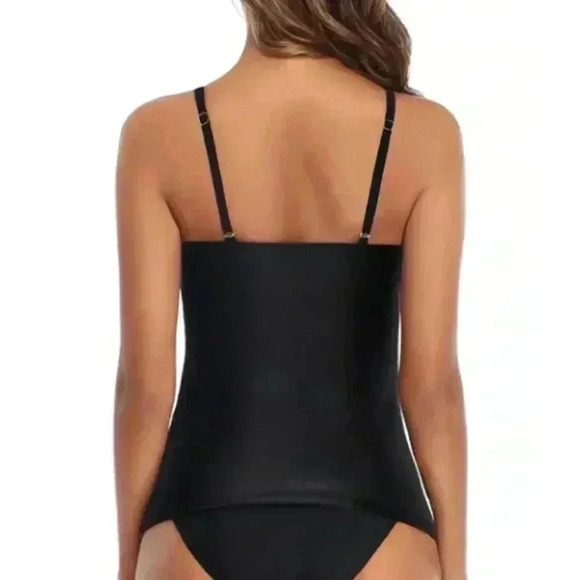 Tempt Me High Neck Adjustable Tunnel Straps Tankini Top Black NWT Size S - Picture 2 of 7